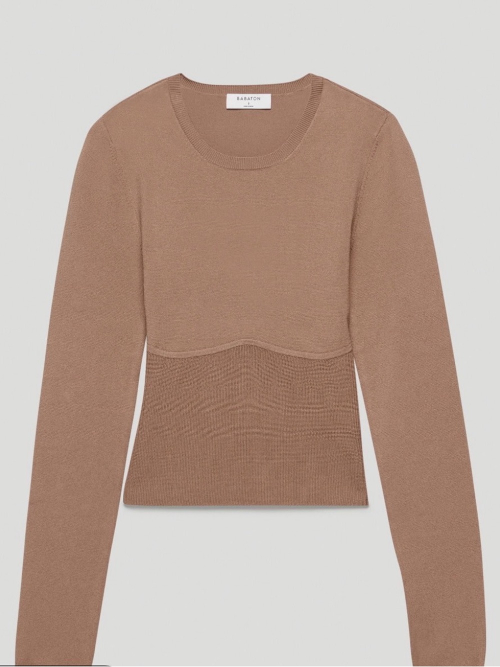 Aritzia Babaton Sculpted Rib Crewneck Long-Sleeve Sweater - Tan